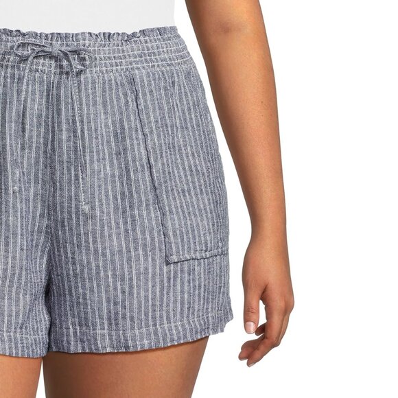2/$24 Time and Tru Linen Blend Shorts with Smocked Waist Navy Stripe #A0326 TRB2 - Picture 5 of 13